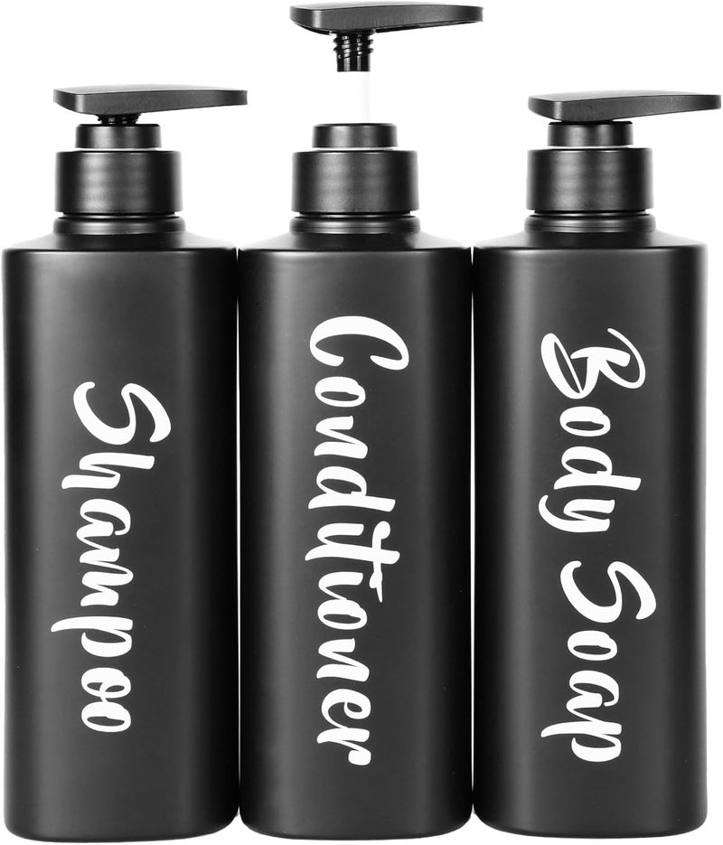 AUMIO 16.9oz Bathroom Soap Dispenser Set, Refillable Shampoo and Conditioner Bottles, Empty Bottles with Pump for Shampoo, Conditioner, or Body Wash, Matte Black Shower Dispensers, Set of 3 - Image 1
